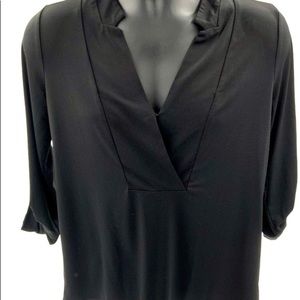 Dana Buchman Womens Solid black v-neck 3/4 roll tab sleeve blouse top size S